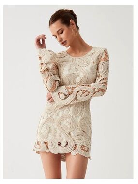 Commense Beige Crocheted Mini Dress
